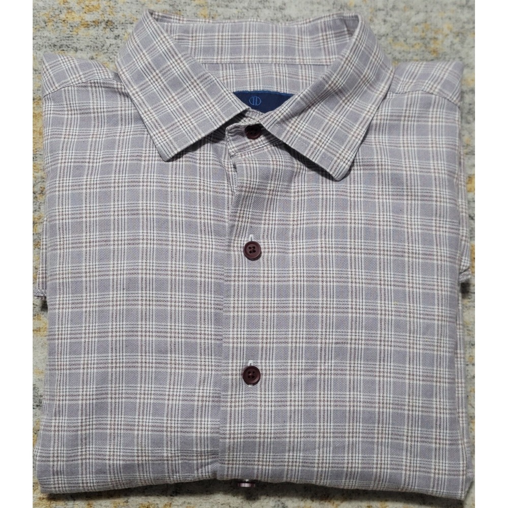 David Donahue Men's Fusion Tan Plaid Button Up Sport Shirt‎ Size 17 - L/XL